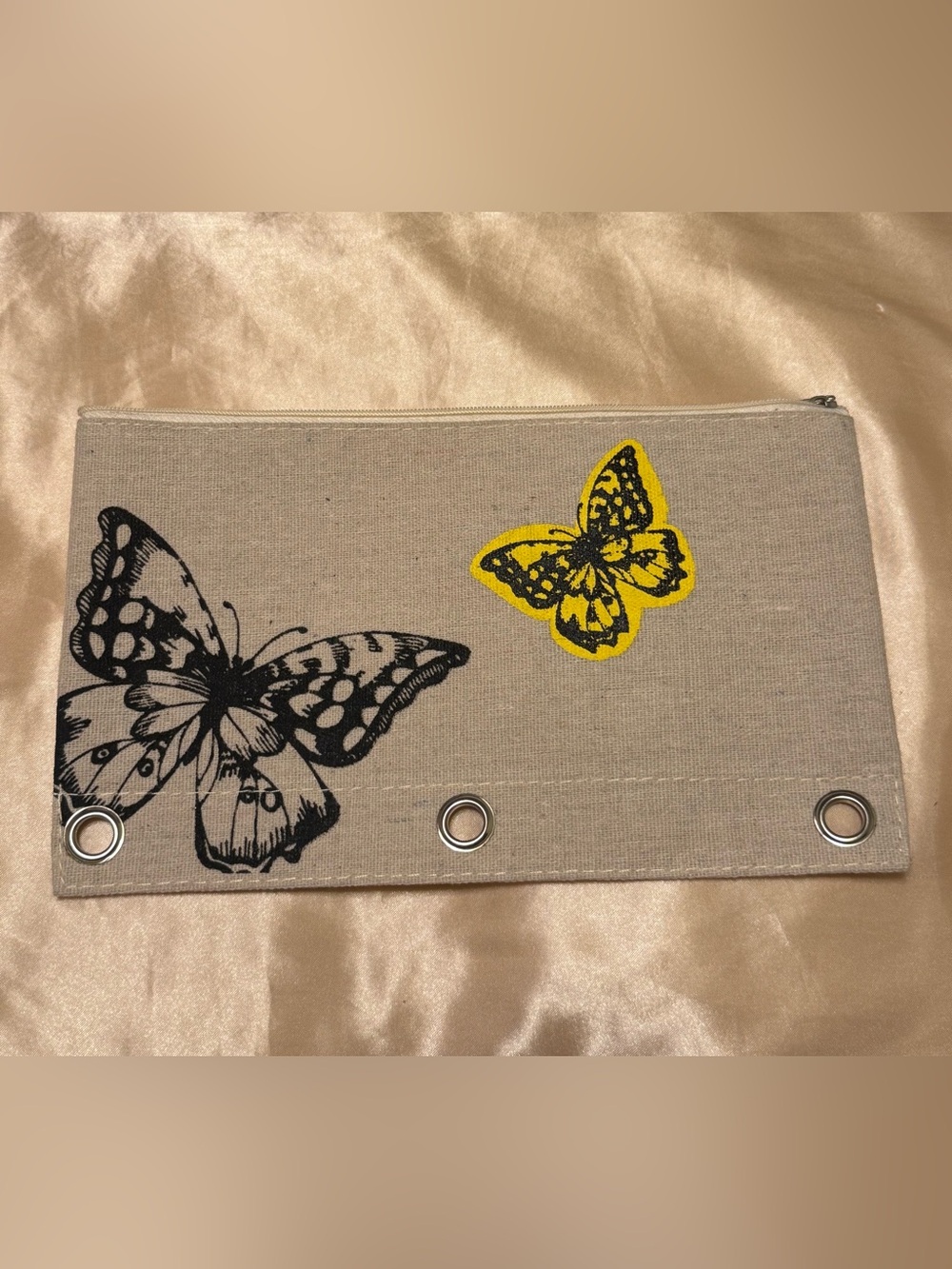Butterfly Canvas 3 Ring Binder Cottagecore Pouch Pencil Zipper Bag